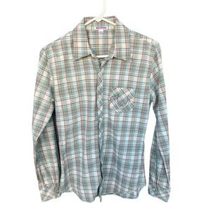 True Religion Shirt Womens Small Green Brown Plaid Button Up Western